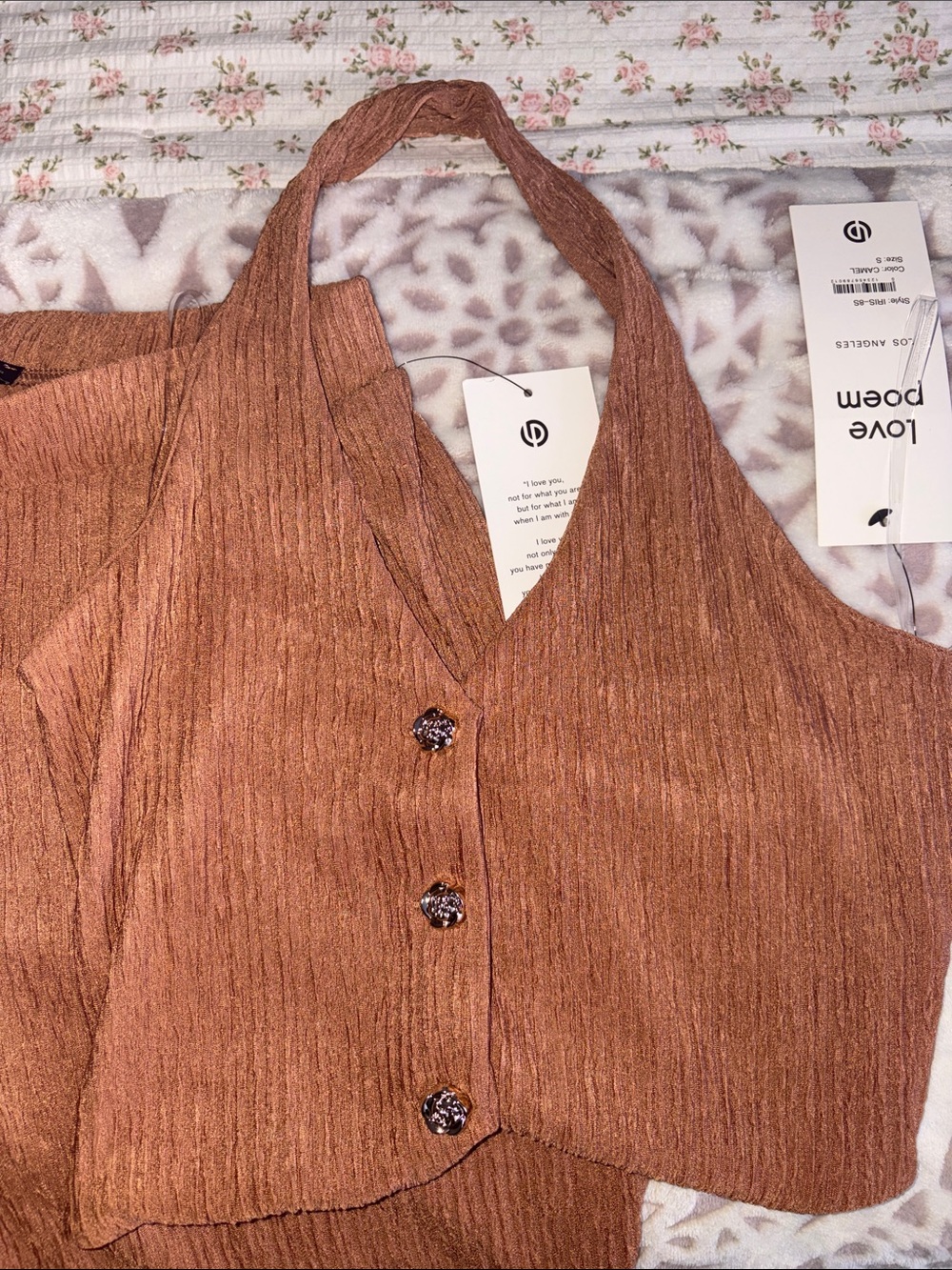 Love Poem Rust Textured Halter Crop Top